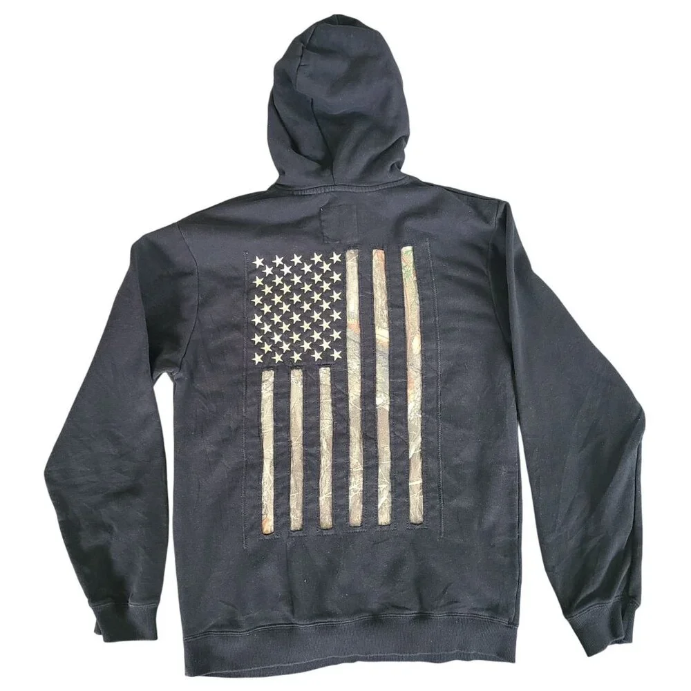 Buck Wear Patriotic Camo American Flag Hoodie Size Medium Sweatshirt - Picture 2 of 10